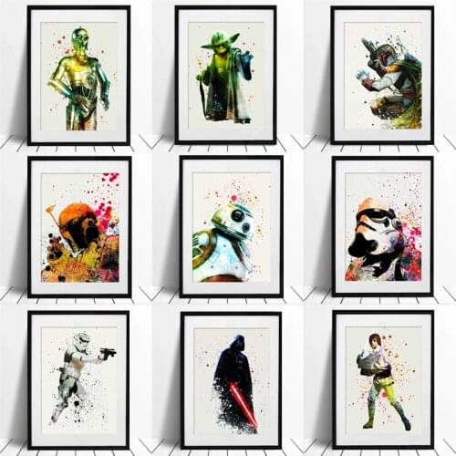 Star Wars Canvas Painting Poster Yoda Boba Fett Watercolor Character Hero Movie Print Mural Artist Home Decor Kids Room Cuadros