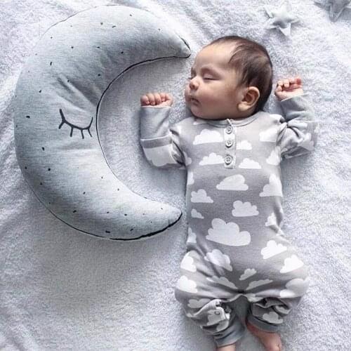 Baby Boys Girls Romper Newborn Infant Clothes Cute Gray Clouds Print Long Sleeve Jumpsuit Pajamas Toddler Clothing Outfits