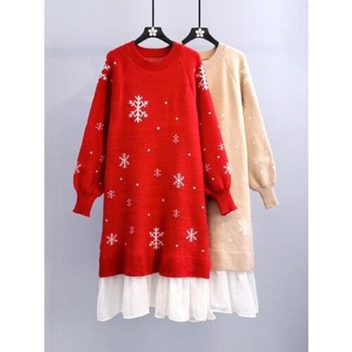 Red Snow Dress Autumn And Winter New Korean Fashion Loose Knit Skirt