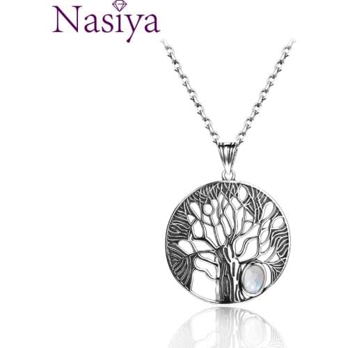 Natural Moonstone Life Tree Pendant Necklace For Women Fine Sterling Silver 925 Jewelry Daily Life Birthday Anniversary Gift