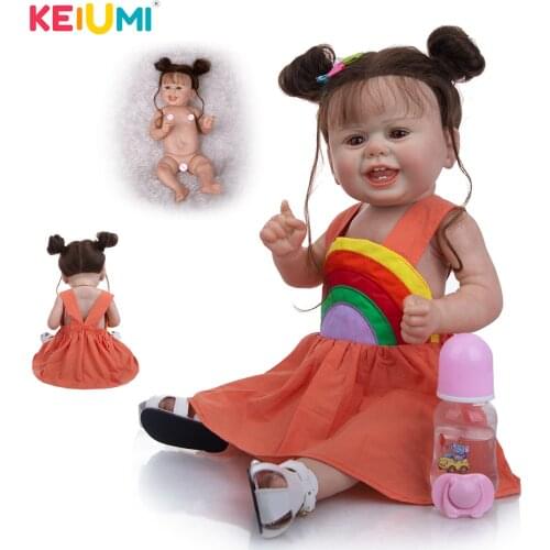 Smiling 22 Inch Reborn Baby Dolls Advanced Coloring Look Real Bebe Silicone Rainbow Vinyl Dolls Toys For Children Girls Gift