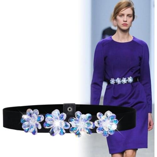 Fashion Crystal With Rhinestone Gemstone Womens Belt Black Elastic Widened Decorative Belt Female Accessories New Diamonds Belt
