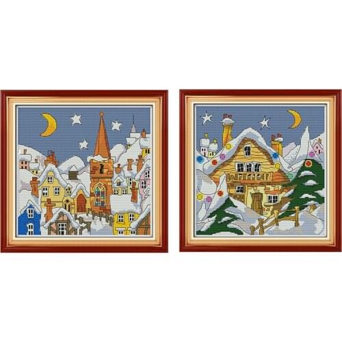 Cross Stitch Kit Street Snow Stamped DMC 11CT 14CT Counted Printing Embroidery Craft Kit Embroidery Needlework Accessories Set