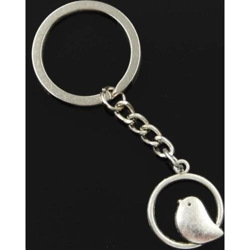 New Fashion Men 30mm Keychain DIY Metal Holder Chain Vintage Circle Little Bird 24x20mm Silver Color Pendant Gift