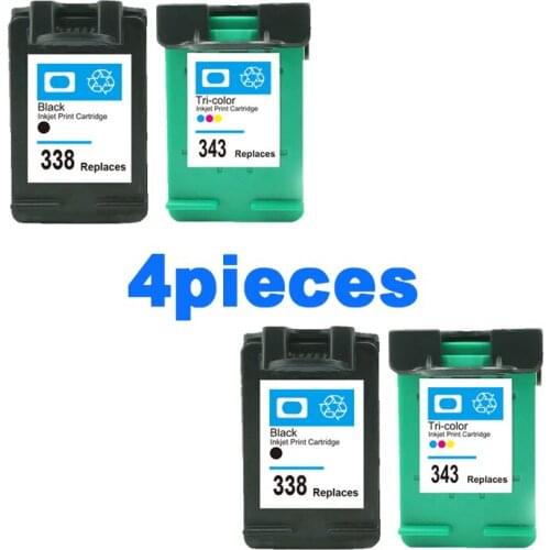 2020 new 4Pcs Compatible ink cartridges For HP 338 343 Deskjet 6540 6540 460c PSC 1510 1500 printers cartridge For HP343 338