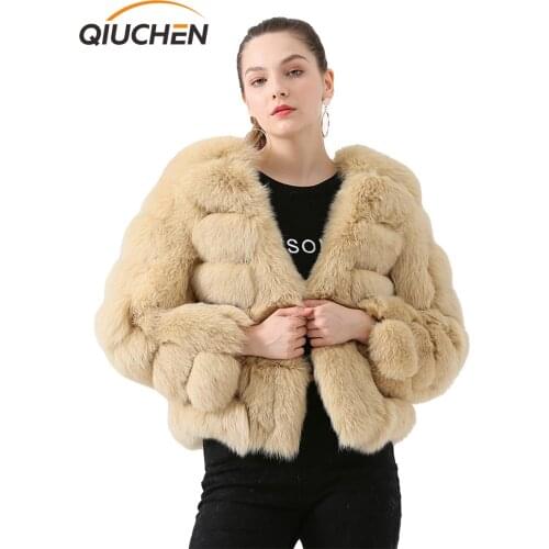 QIUCHEN PJ19024 2020 New arrival real fox fur women winter short coat thick fox fur high quality Free sshipping keep warm