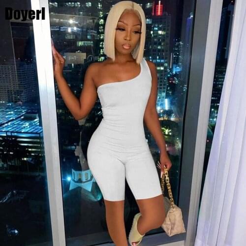 One Shoulder Skinny Bodycon Jumpsuit Romper Women Summer Biker Shorts Casual Fitness Sport Romper Playsuit for Women Overalls