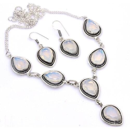 Genuine Opalite Necklace Earing Silver Overlay over Copper , 50 cm, N4545