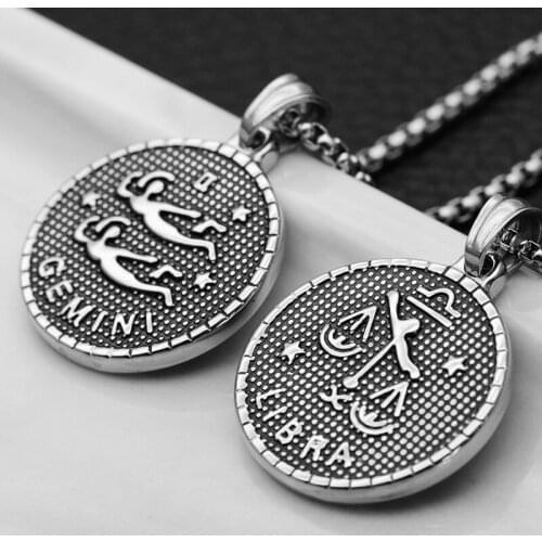 Twelve Constellations Stainless Steel Necklaces Stainless Steel Black Men Necklaces Pendant Leo Aries Women Male Jewelry 55cm
