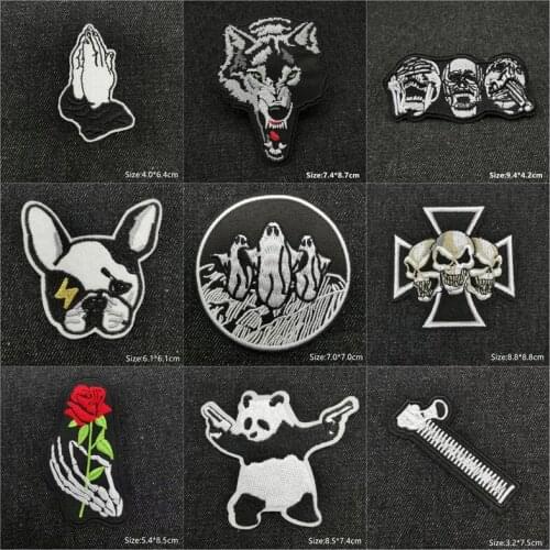 Panda Skull Wolf Clothing Embroidery Patch Punk Applique Ironing Patches Sewing Supplies Decorative Zipper Dog Badge For Clothes