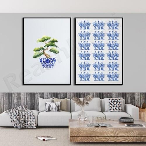 Chinese style printing, blue and white printing, East Asian art, ginger pot printing, blue and white, ginger pot art poster