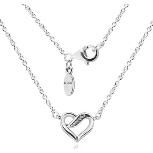 QANDOCCI Ribbons of Love Pendants Necklace with Clear Cubic Zirconia 100% Sterling Silver Jewelry Free Shipping