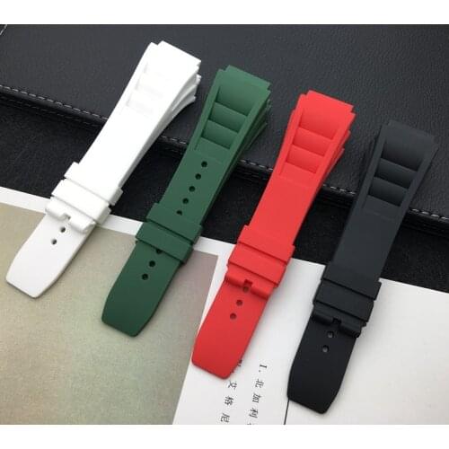 Brand 25mm Soft Nature Silicone Rubber Watchband For Richard Watch Mille Strap band Bracelet Black Blue White Red spring bar