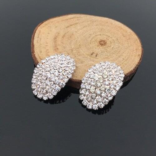 Silver Oval Flatback Rhinestone Buttons Wedding Invitation Card Decoration Shiny Buckle