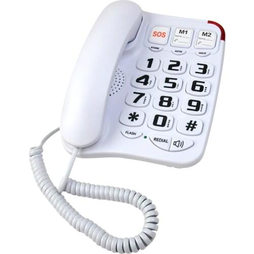 Amplified Dual Line Corded Desk Telephone with Large Easy to Read Buttons and Extra Loud Ringer, Phone Number Storage, SOS
