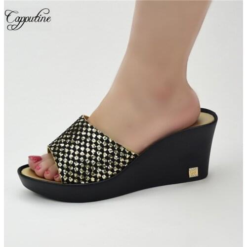 Latest African Wedges High Heels Shoes Woman Slippers Platform Pumps Zapatos De Mujer chaussures Buty Damskie 222-16 Height 8cm