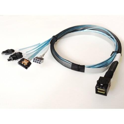 Forward Cable Internal Mini SAS SFF-8643 SFF 8643 to 4 SATA Fan Out Cable 4pin Power 8643 Host to 4SATA Target 85cm for AMPHENOL