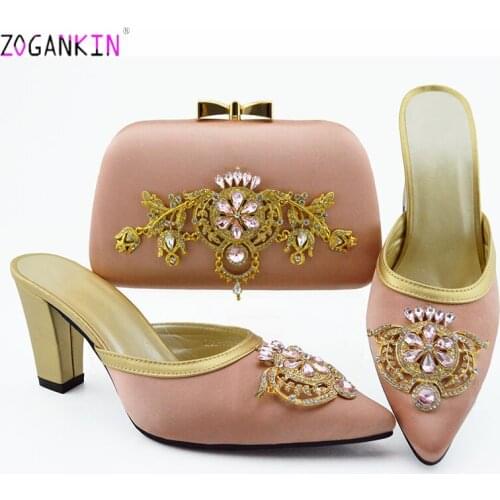 High Quality Pink Color African Designer Slingbacks Shoes And Bag Set To Match Italian Party Shoes With Matching Bags Set