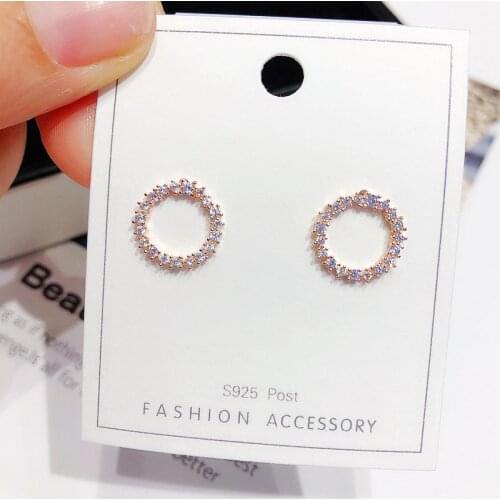 YuanS Delicate Simple Design Cubic Zirconia Paved Round Stud Earrings Rose Gold Color CZ Crystal Women Earrings