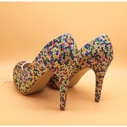 BaoYaFang Multicolored Crystal Wedding shoes Bridal high heels platform shoes women fashion ladies Party dress shoes woman