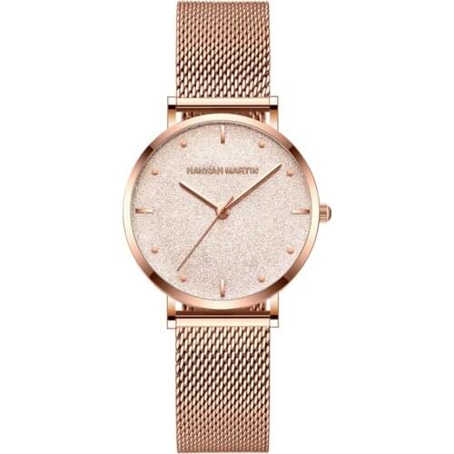 2019 New Fashion Women Watches New Fashion Stainless Steel Rose Gold Mesh Unique Simple Casual Quartz Waterproof Wristwatches