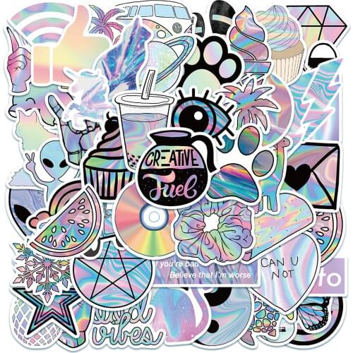 50pcs Holographic laser small and fresh Stickers DIY Laptop Bicycle Sliding PVC Waterproof Material Children Graffiti Sticker