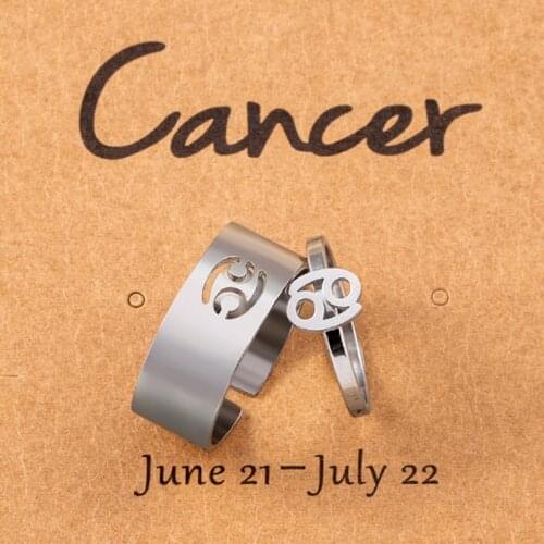 2 Pcs/Set Zodiac Sign Stainless Steel Couple Ring Silver Color Hollow 12 Constellation Knuckle Finger Rings For Women Men