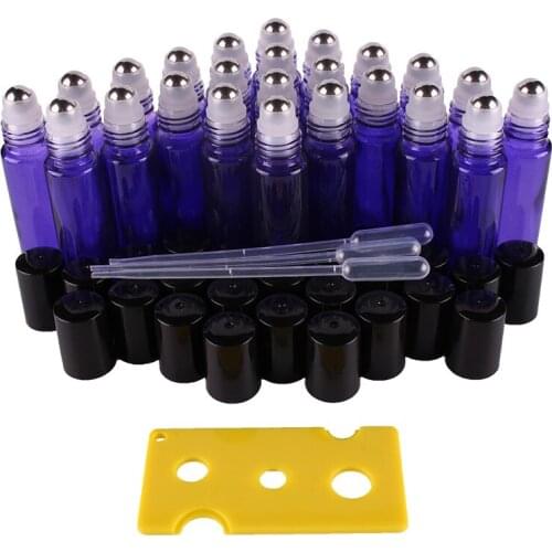 24pcs 10ml purple Essential oil Glass Roll on Bottles Vials with Stainless Steel Roller Ball for perfume aromatherapy