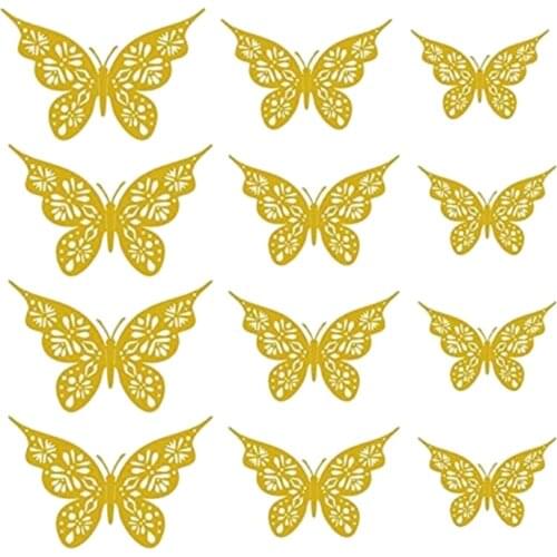 3D Hollow Butterfly Wall Decor Removable Wall Srickers Children Nursery Classroom Decor Fridge Sticker 12Pcs 3 Sizes M17E