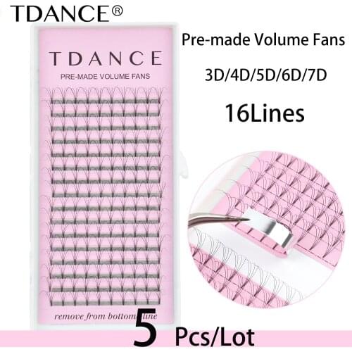 TDANCE 5pcs 16 Lines Premade Volume Fans 3D/4D/5D/6D/7D 8/9mmRussian Volume Eyelash Extensions Lash Extension Faux Mink Lash