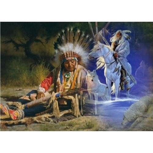 5D Mosaic Diy Diamond Embroidery Indians Horses Square round Paste Full Cross Stitch Kit Diy Diamod PaintingZP-187