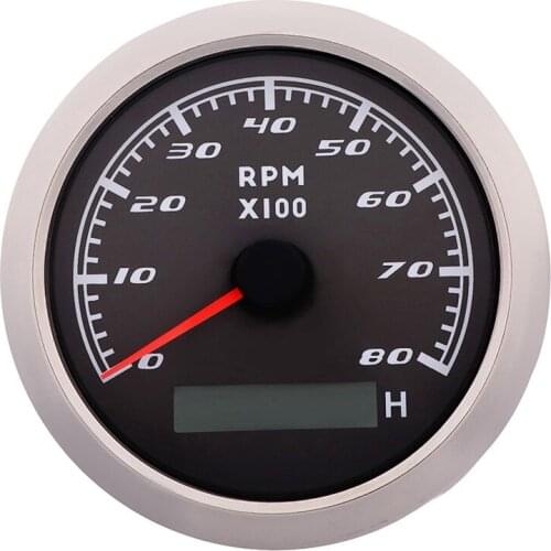 85mm Marine Tachometer Tacho Meter With LCD Hourmeter Red Backlight 8000 RPM Boat Tachometer For Motorcycle Car Boat 12V/24V