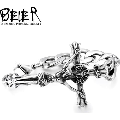 Beier Europe And United States Popular Jesus Cross Stainless steel Bracelet Punk Men Thomas Style Gift BC8-042