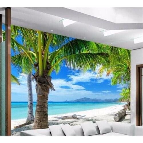 Beibehang Modern home custom 3D wallpaper sofa bedroom TV background wallpaper painting beach coconut tree murals