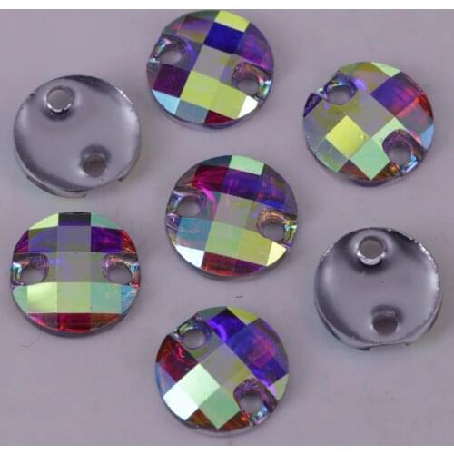 Free Shipping, 100pcs/Lot, 10mm 14mm Crystal AB / Clear AB Flat Back #3035 Chessboard Round Resin Sew On Stones