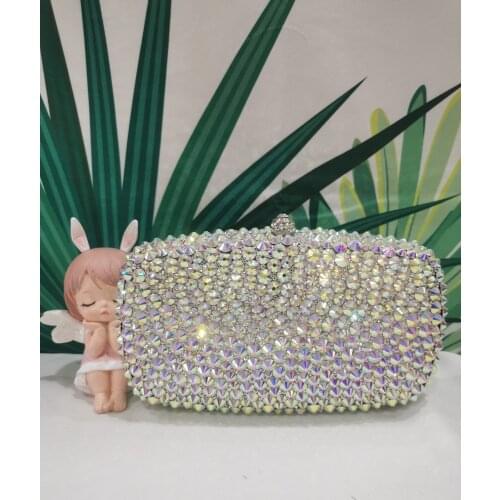 Sparkle Silver AB Color Woman Evening Clutches Bags Ladies Dinner Diamond Bag Female Cocktail Purse Crystal Party Bridal Handbag