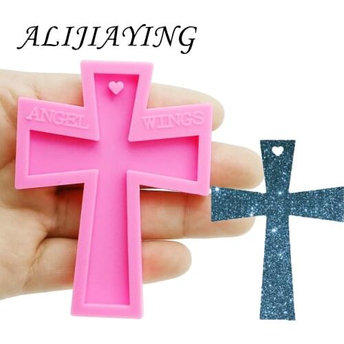 Shiny keychain Cross shape key ring decoration silicone mold for DIY epoxy resin DY0154
