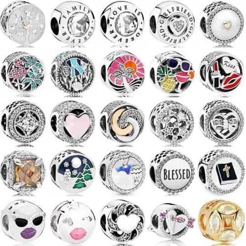 Pandora Family Tree Family & Love Is Forever Allure Precious Heart Charm 925 Sterling Silver Beads Fit Bracelet DIY Jewelry