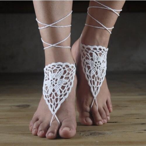 2021 Handmade Cotton Crochet Foot Anklets Foot Jewelry Accessories Beach Anklet Wedding Barefoot Sandles Black White Pink 1 PC