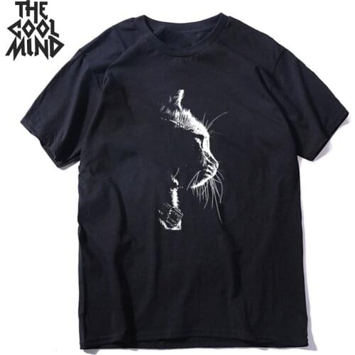 COOLMIND 100% cotton short sleeve cat print men tee shirts casual cool cat men t shirt summer loose men tshirt cool t-shirt male