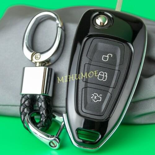 Flip Car Key Chain Fob Cover Case Ring For Ford Focus 2012-2018 / Escape Kuga 2013-2019 Black
