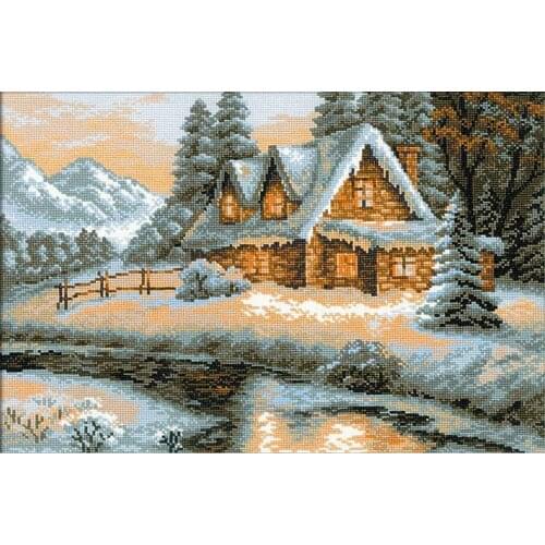 14/16/18/25/22 COLOR AIDA Beautiful Hot Sell Counted Cross Stitch Kit Winter View Snow House Home on the Lake River riolis 1080