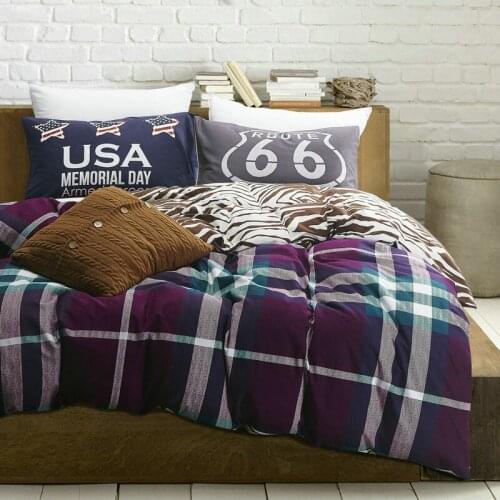 100% Cotton Sanding Printed Flower Bedding Set Cartoon Bed Sheet set Duvet Cover Pillowcase Queen King 4pcs purple white stripe