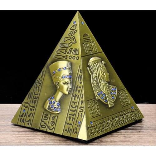 Retro Pyramid Piggy Bank Bronze Statue Coin Can Egyptian Carving Pharaoh Pyramid Model World Miracle Tourist Souvenir Home Decor