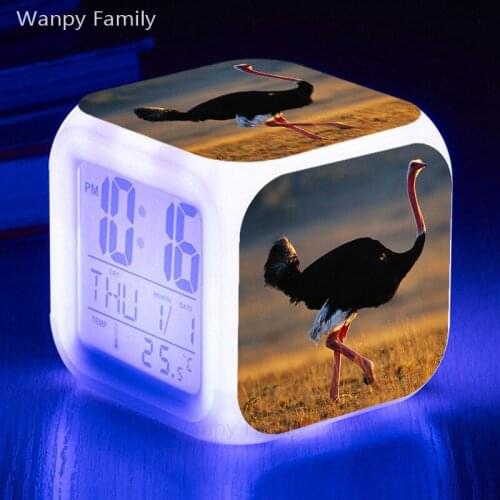Hot sell Ostrich Alarm Clock Kids LED Clock Cartoon night light Flash 7 Color changing digital clock electronic desk clock