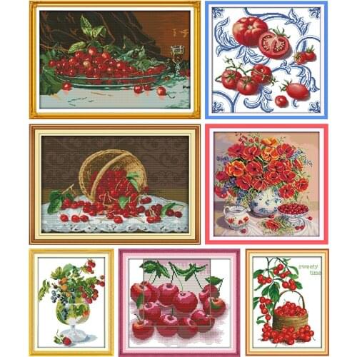 Cherry&tomato Handmade Cross Stitch Kits 11CT 14CT Printed Pattern Crafts DMC on Fabric Counted Sewing Needlework Embroidery Set