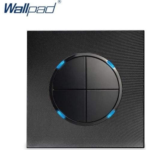 Wallpad 4 Gang 2 Way Luxury Aluminum Metal Panel EU Random Click Wall Light Switch With LED Indicator Black