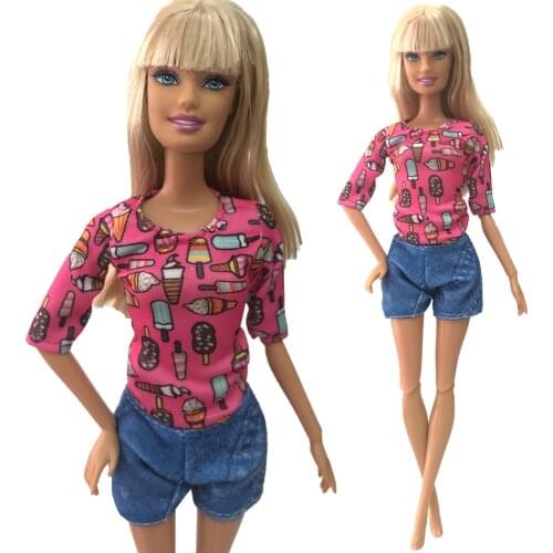 NK 1 Pcs Doll Dress Fashio Cute Pattern Shirt Casual Shorts Jeans For Barbie Doll Accessories Child Toys Girls' Gift 278R 3X