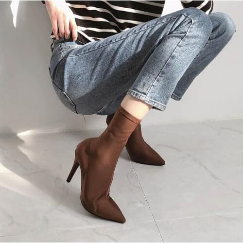 2020 Autumn and Winter New Pointed Toe Women Ankle Boots Fashion High Heel All-match Woman Shoes Short Boots Size 34-43