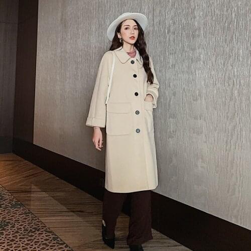 Autumn Winter Ladies Wool Blends Coat Women Long Sleeve Single Button Long Coats Female 2020 Retro Vintage Solid Ladies Clothing
